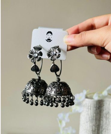 Floral Black Jhumkas