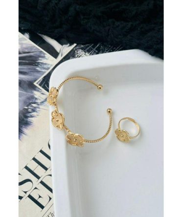 Golden Clover Ring Bracelet Combo