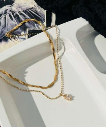 Two Layer Twisted Diamond Necklace