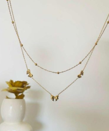Two Layer Bow Charms Necklace~ Anti Tarnish