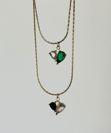 Dual Drop Heart Necklace~ Anti Tarnish