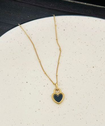 Reversible Black Heart Necklace~ Anti Tarnish