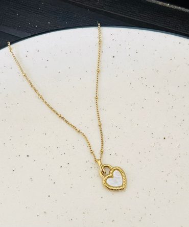 Reversible White Heart Necklace~ Anti Tarnish