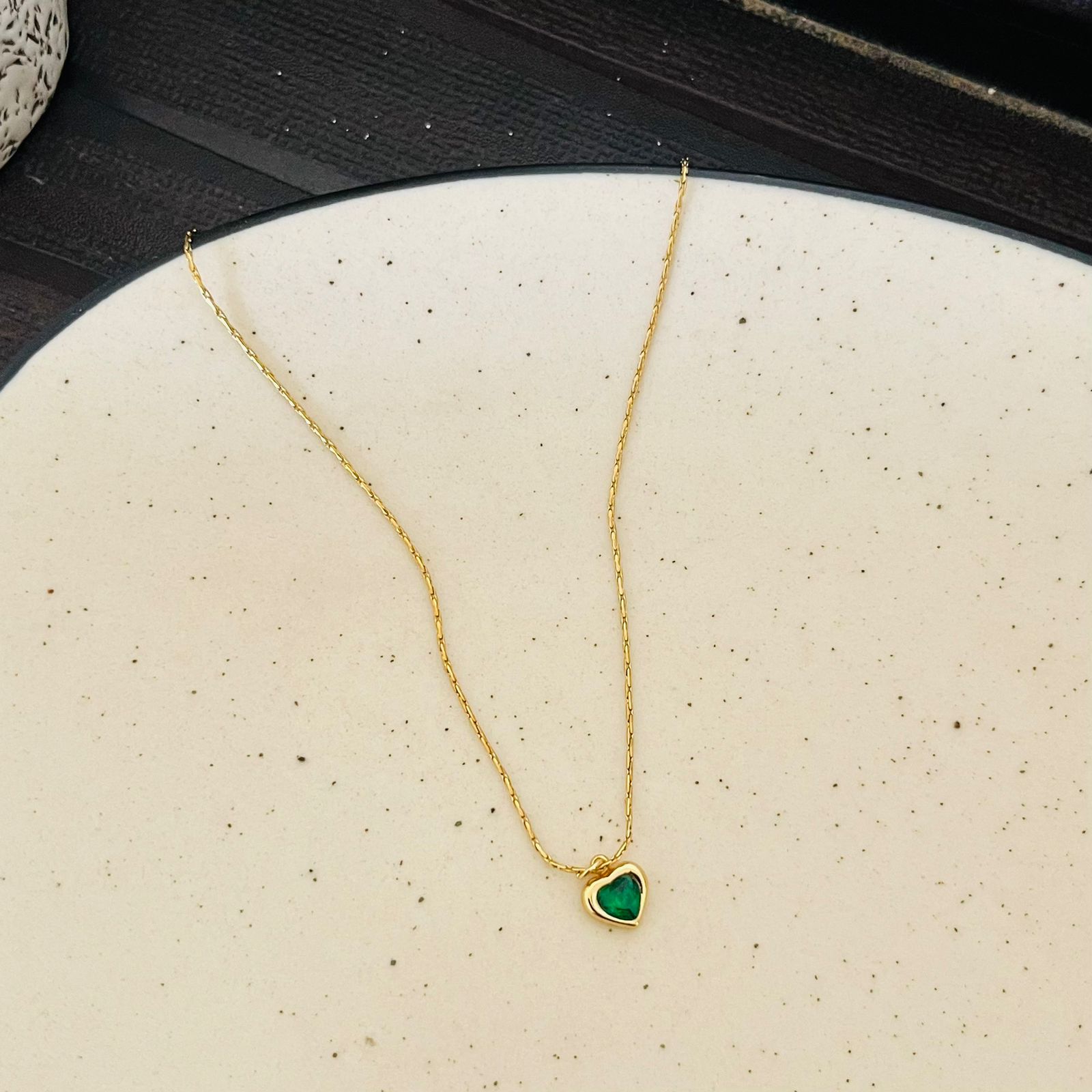 Minimal Green Heart Necklace~ Anti Tarnish