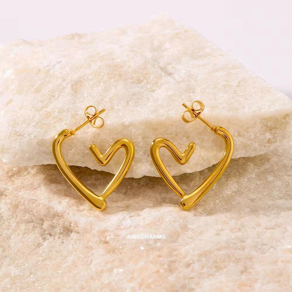 Open Heart Earrings~ Anti Tarnish - Image 2