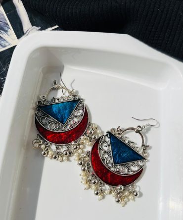 Blue Red Chandbali Jhumkas