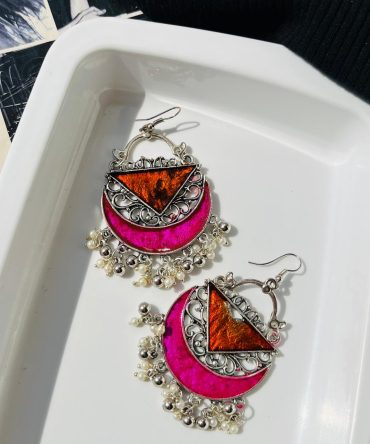 Rust Pink Chandbali Jhumkas
