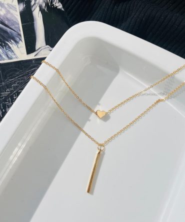 Two Layer Heart Log Necklace