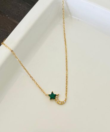 Emerald Star Moon Necklace~ Anti Tarnish