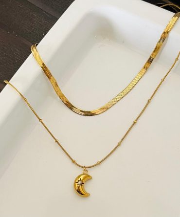 Two Layer Moon Necklace~ Anti Tarnish