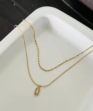 Two Layer Sleek Diamond Necklace~ Anti Tarnish