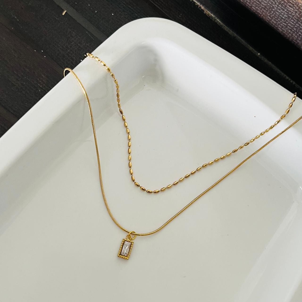 Two Layer Sleek Diamond Necklace~ Anti Tarnish