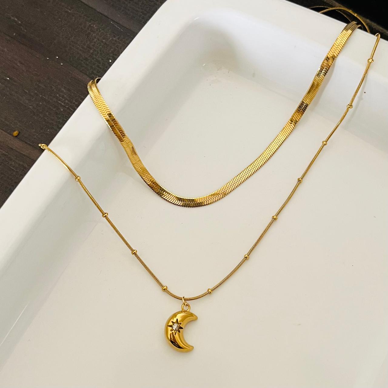 Two Layer Moon Necklace~ Anti Tarnish