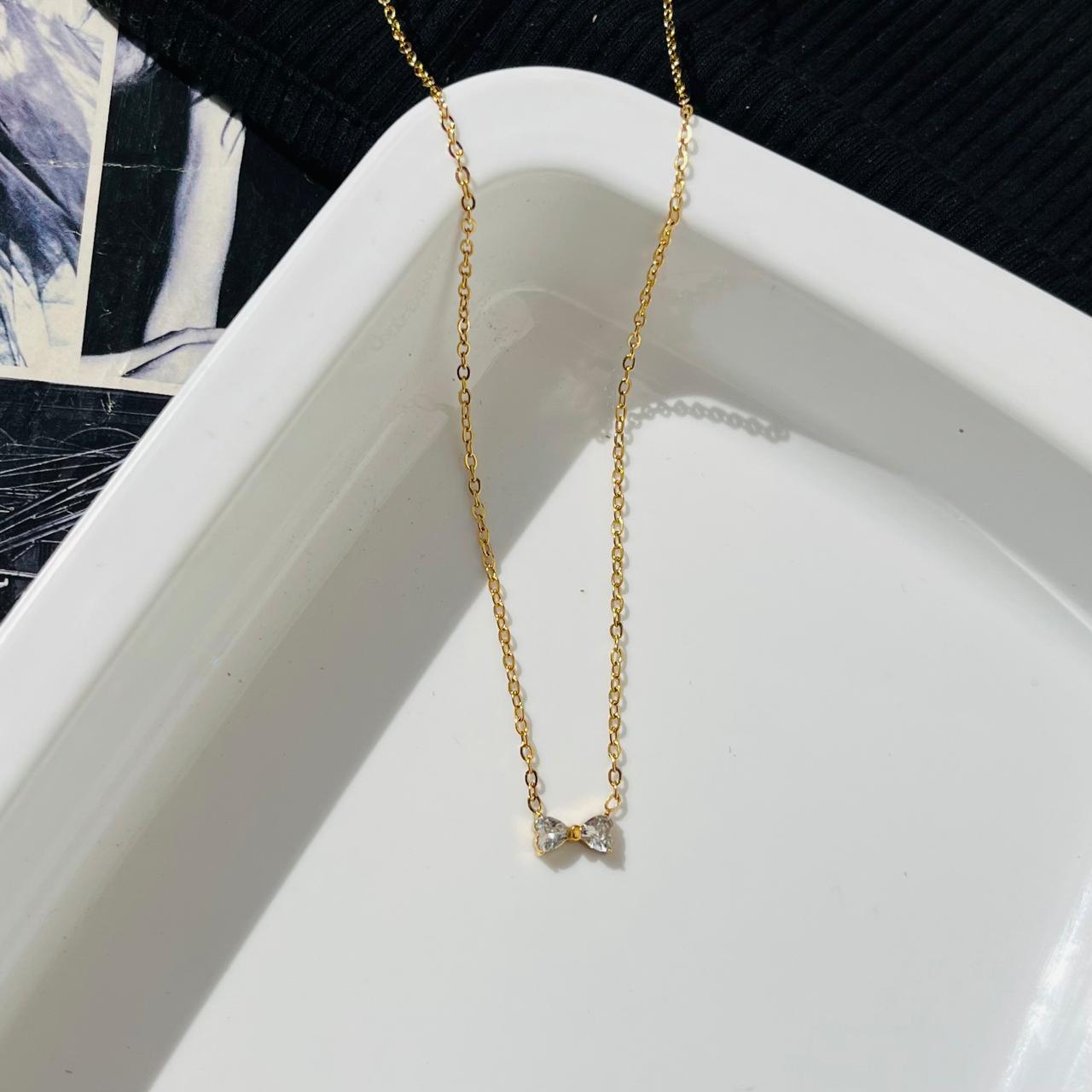 Minimalist Bow Necklace~ Anti Tarnish - Image 2