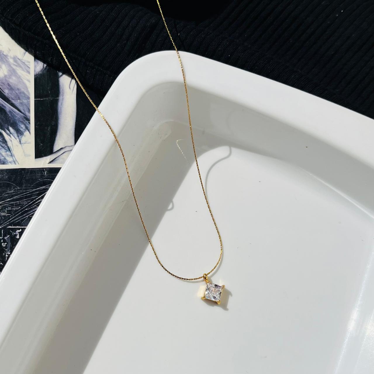 Minimal Quadral Diamond Necklace~ Anti Tarnish